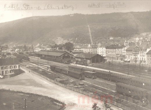 Vue générale de la deuxième gare de Bienne, vers 1918