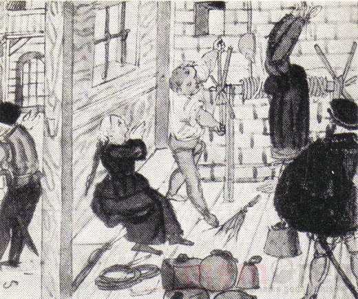 Une mère avec sa fille, un tortionnaire et un inquisiteur.