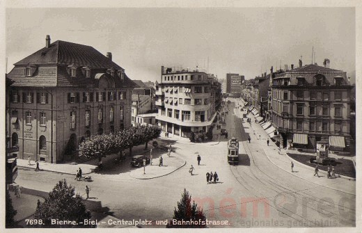 La Banque Cantonale et la rue de la Gare à Bienne